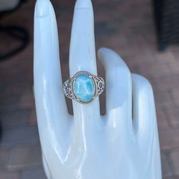 Larimar and Tanzanite Sterling Silver Ring - Picture 7 of 12